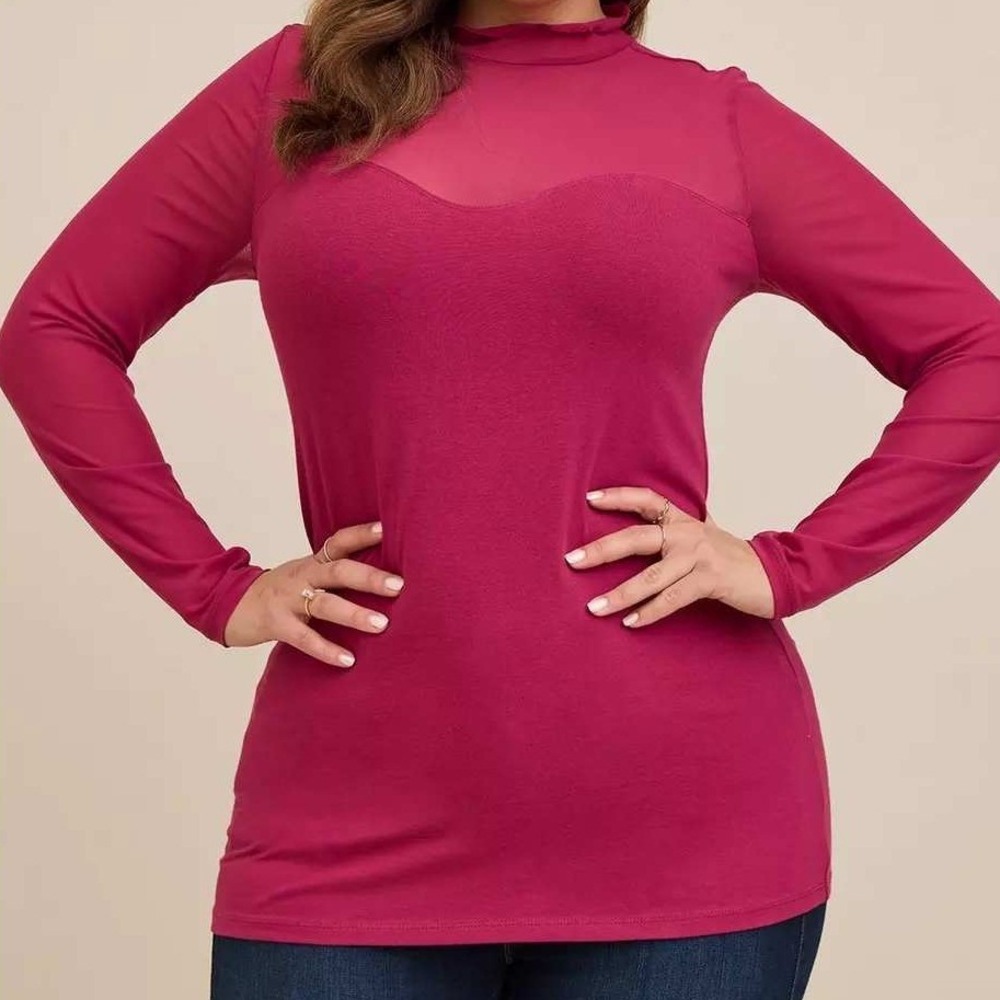 Torrid Womens Top Mesh Yoke Sweetheart Cotton Blend Casual Pink‎ Size 5